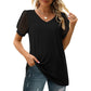Women's Casual Solid Color V-Neck Short Sleeve Top