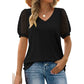 Women's Casual Solid Color V-Neck Short Sleeve Top