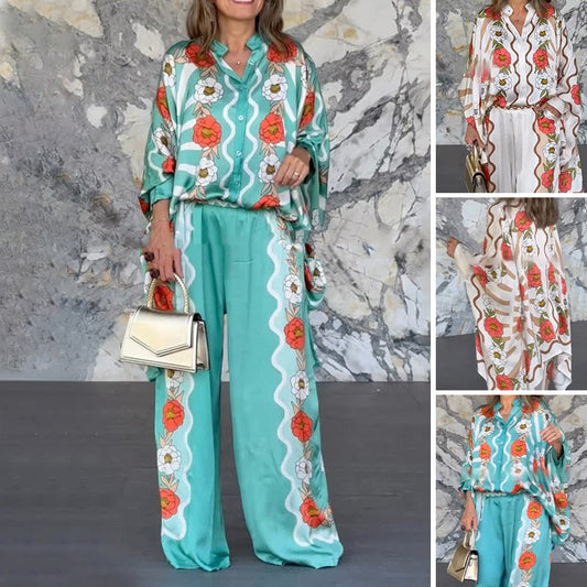 Women's Stylish Floral Print Top & Pants Two-Piece Set