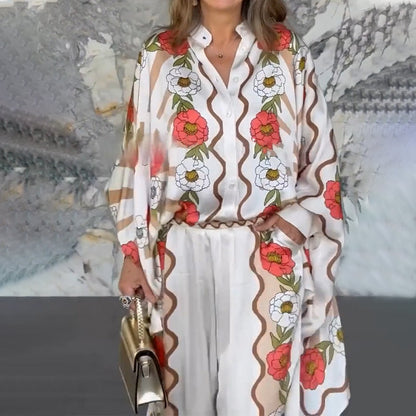 Women's Stylish Floral Print Top & Pants Two-Piece Set