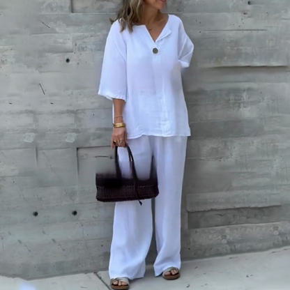 Loose Fit Short Sleeve Top & Wide Leg Pants Set