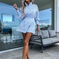 Women's Casual Elegant Lace 2-Piece Set with Button Down Shirt and Shorts