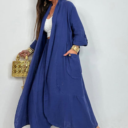 Women's Casual Cardigan Wide Leg Pants 2 Pieces Set