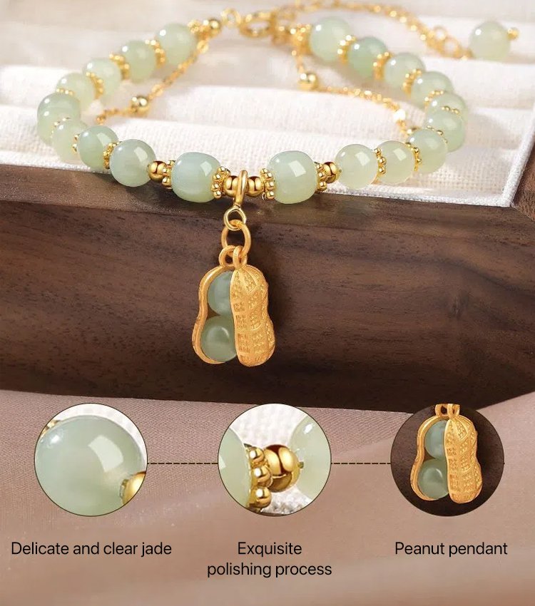 🔥Buy 2 Get 1 Free🔥Natural Jade Bracelet with Peanut Pendant