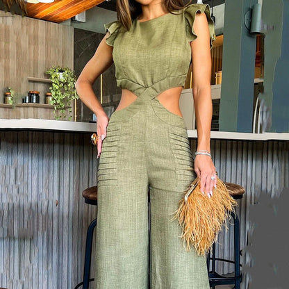 Women's Elegant Solid Color Ruffle Jumpsuit