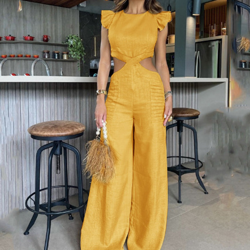 Women's Elegant Solid Color Ruffle Jumpsuit