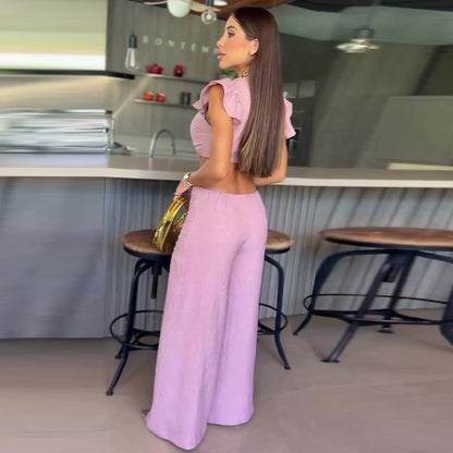 Women's Elegant Solid Color Ruffle Jumpsuit