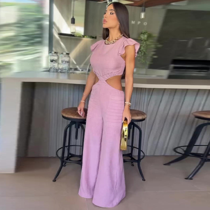 Women's Elegant Solid Color Ruffle Jumpsuit