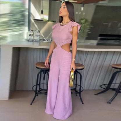 Women's Elegant Solid Color Ruffle Jumpsuit