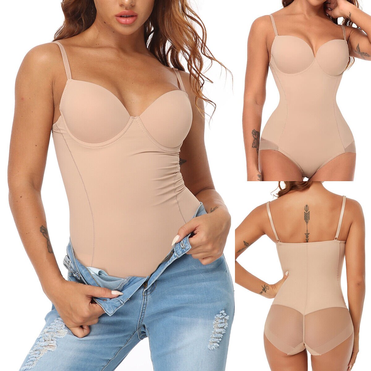 🏆 Last Day Special Price $17.99 !Shapewear Bodysuit with Bra | Ruched Slimming Adjustable Waist✨