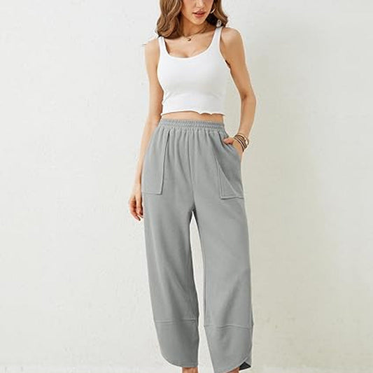 Women's casual ankle trousers with loose fit and elasticated waist