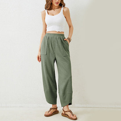 Women's casual ankle trousers with loose fit and elasticated waist