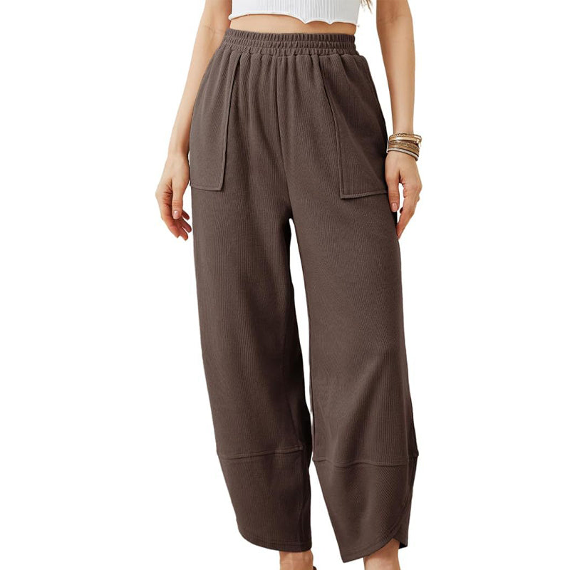 Women's casual ankle trousers with loose fit and elasticated waist
