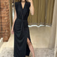 Women's Sleeveless Wrap V Neck Ruched Slit Long Dress