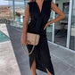 Women's Sleeveless Wrap V Neck Ruched Slit Long Dress