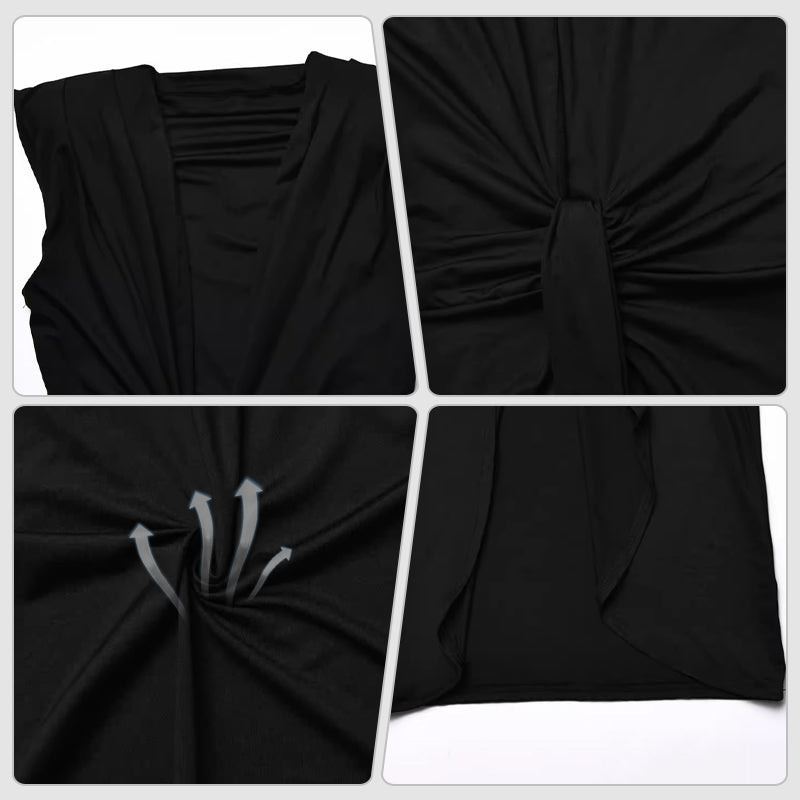 Women's Sleeveless Wrap V Neck Ruched Slit Long Dress