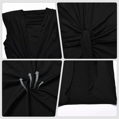 Women's Sleeveless Wrap V Neck Ruched Slit Long Dress