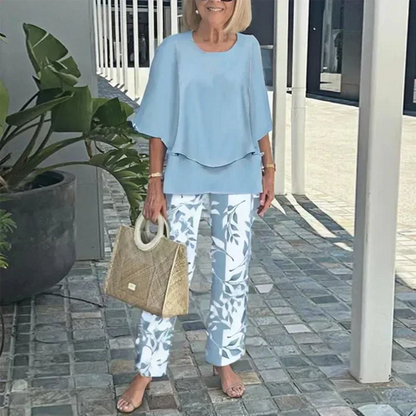 🌞Summer Sale 49% OFF🥰Women’s Casual Round Neck Half Sleeve Top Printed Pants Two Piece Set