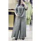 Women's Solid Color Casual 3/4 Sleeve Top Loose Button Pants 2-Piece Set
