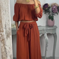 💥2025 New Product💥💃Women's Off-The-Shoulder Top & Pants Set - Fashionable and Cool