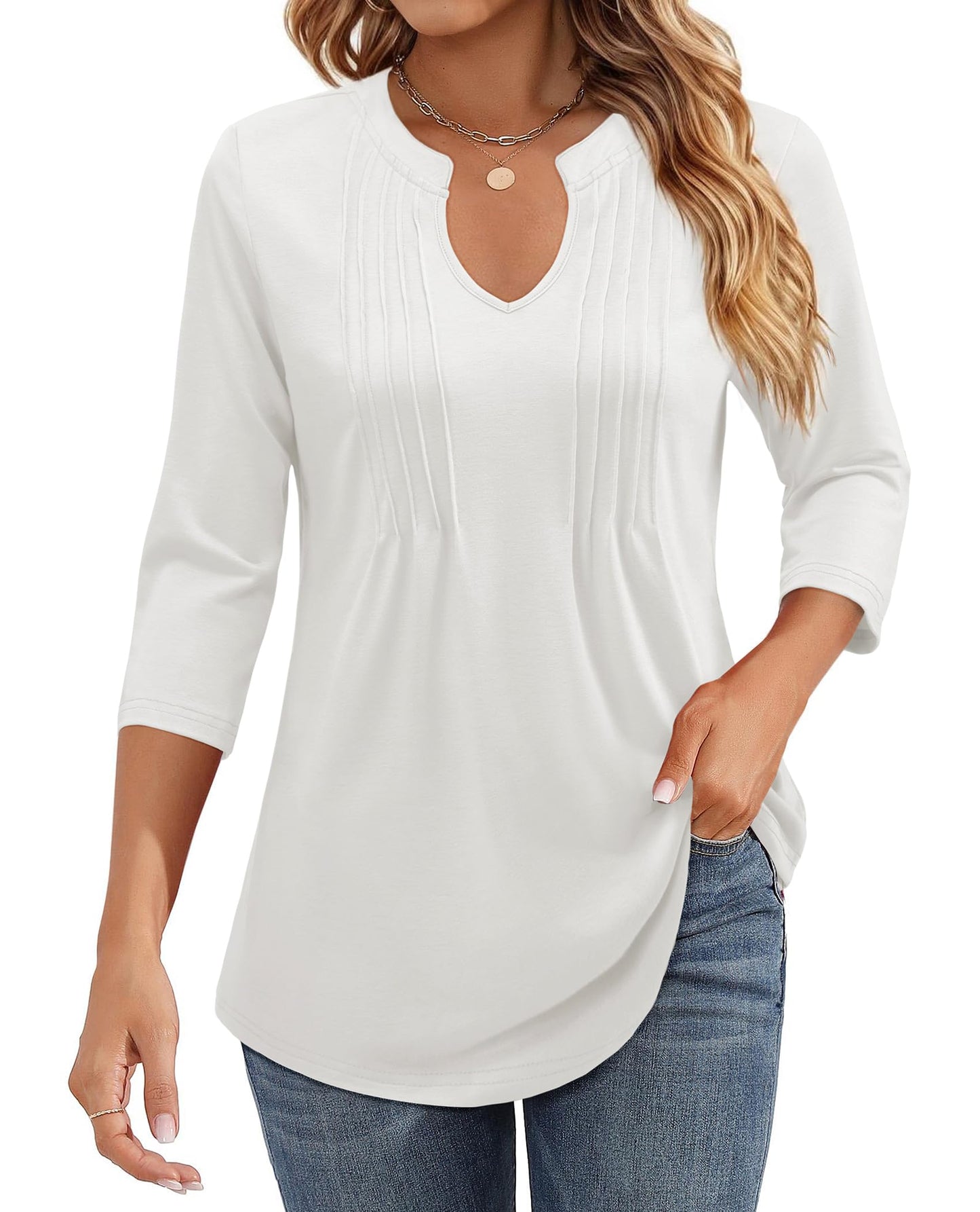 🌷Summer Hot Sale 50% Off💕2025 Womens Casual 3/4 Sleeve Pleated Tunic Blouse Top(💥BUY 2 FREE SHIPPING✈️)