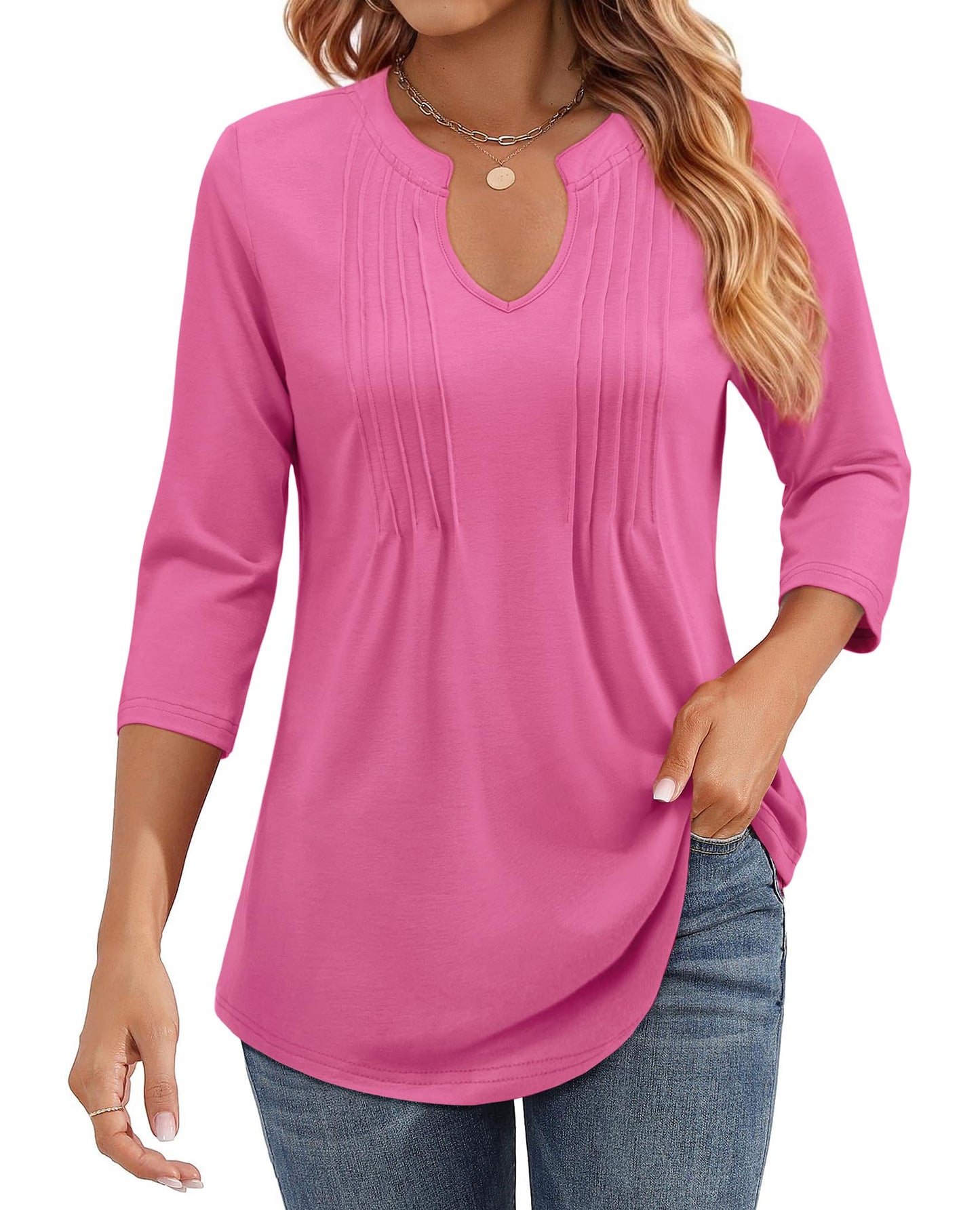 🌷Summer Hot Sale 50% Off💕2025 Womens Casual 3/4 Sleeve Pleated Tunic Blouse Top(💥BUY 2 FREE SHIPPING✈️)