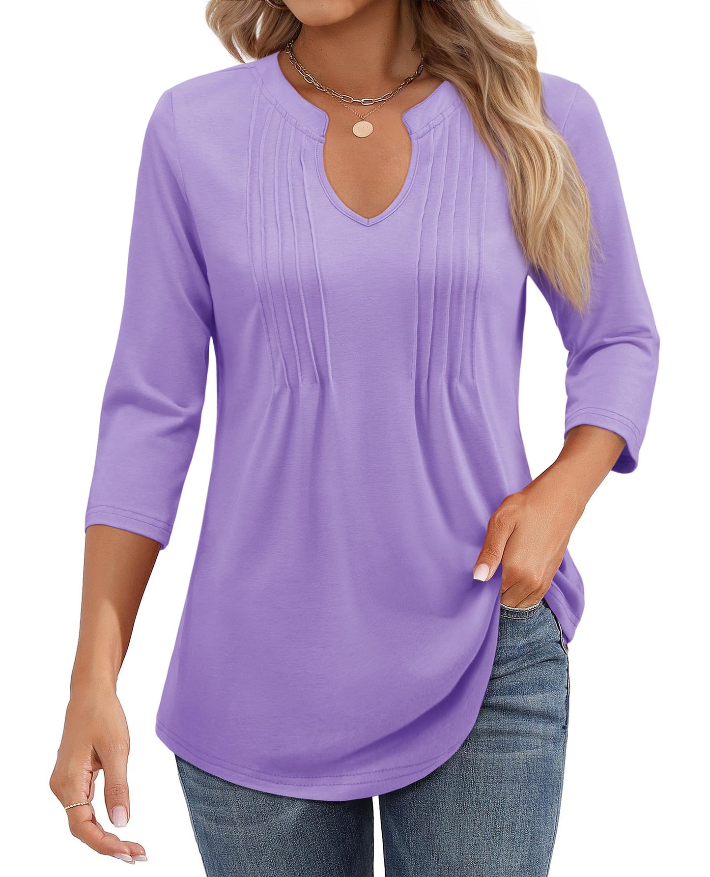 🌷Summer Hot Sale 50% Off💕2025 Womens Casual 3/4 Sleeve Pleated Tunic Blouse Top(💥BUY 2 FREE SHIPPING✈️)