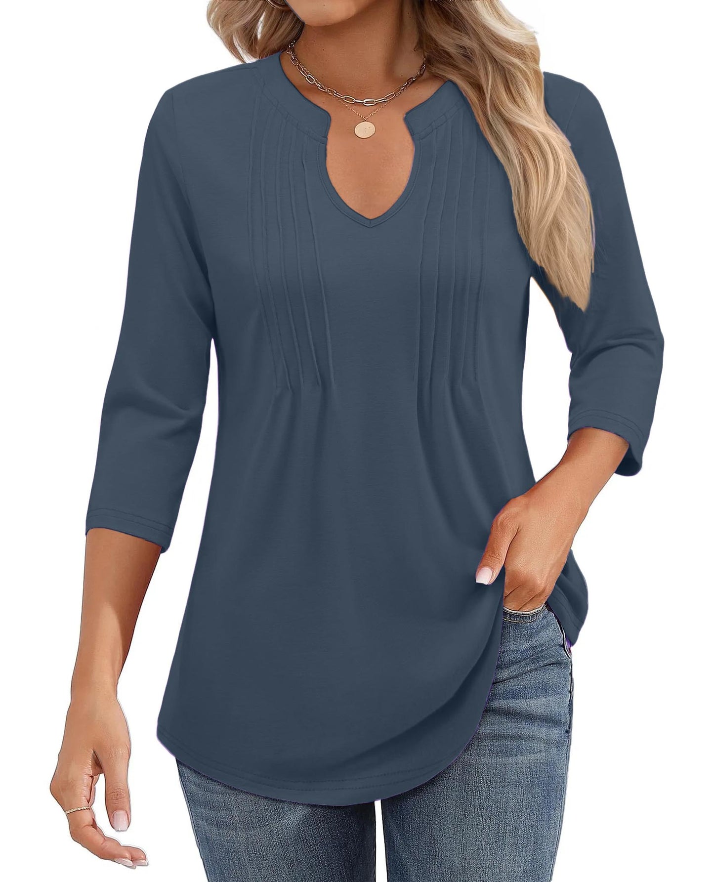 🌷Summer Hot Sale 50% Off💕2025 Womens Casual 3/4 Sleeve Pleated Tunic Blouse Top(💥BUY 2 FREE SHIPPING✈️)