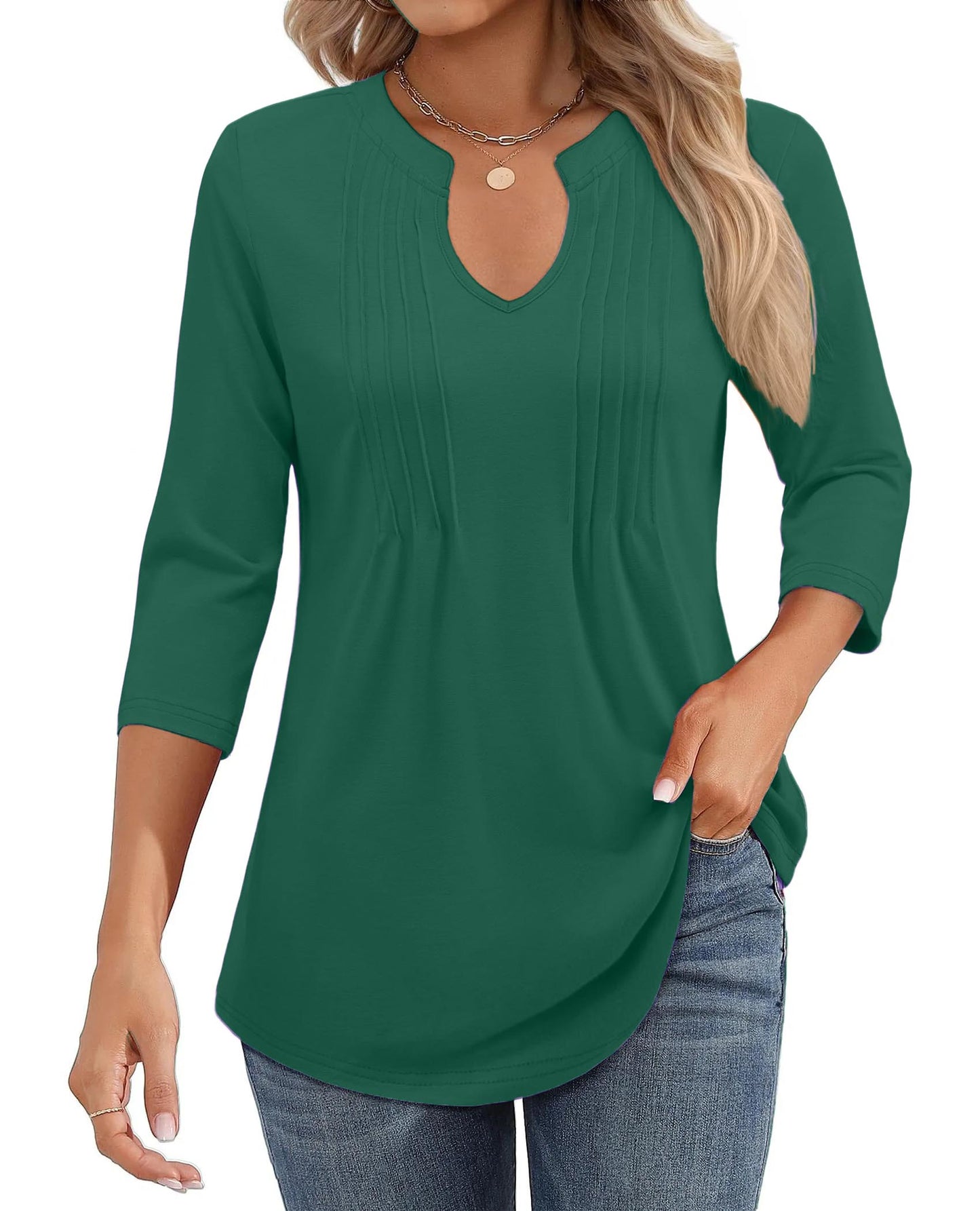 🌷Summer Hot Sale 50% Off💕2025 Womens Casual 3/4 Sleeve Pleated Tunic Blouse Top(💥BUY 2 FREE SHIPPING✈️)