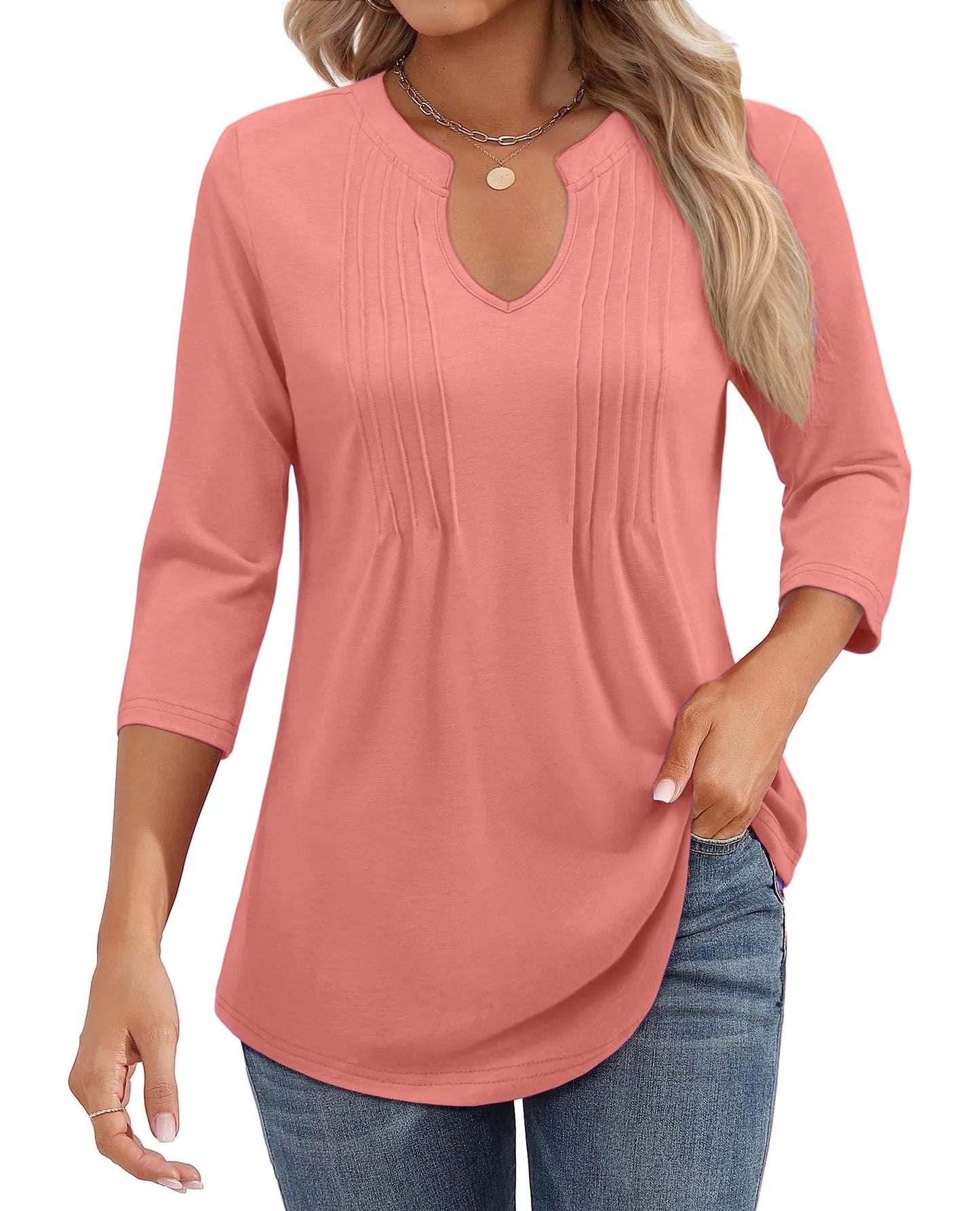 🌷Summer Hot Sale 50% Off💕2025 Womens Casual 3/4 Sleeve Pleated Tunic Blouse Top(💥BUY 2 FREE SHIPPING✈️)
