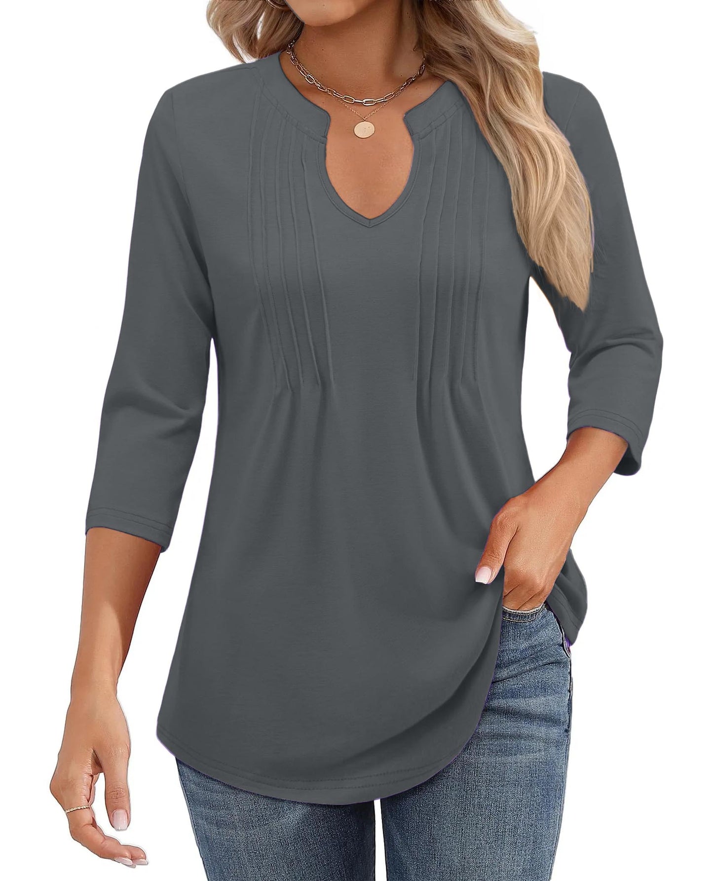 🌷Summer Hot Sale 50% Off💕2025 Womens Casual 3/4 Sleeve Pleated Tunic Blouse Top(💥BUY 2 FREE SHIPPING✈️)