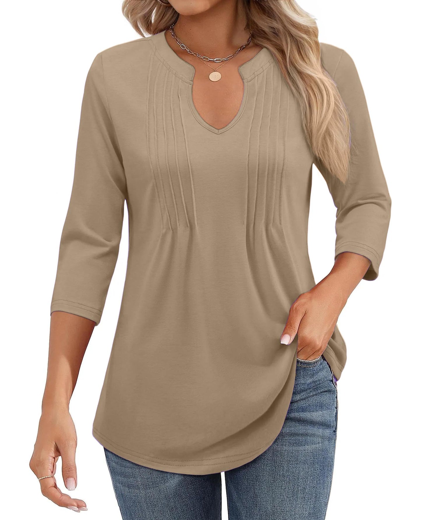 🌷Summer Hot Sale 50% Off💕2025 Womens Casual 3/4 Sleeve Pleated Tunic Blouse Top(💥BUY 2 FREE SHIPPING✈️)