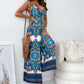 Women’s Trendy Print Backless Jumpsuit with Tassel Belt