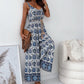 Women’s Trendy Print Backless Jumpsuit with Tassel Belt