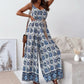 Women’s Trendy Print Backless Jumpsuit with Tassel Belt