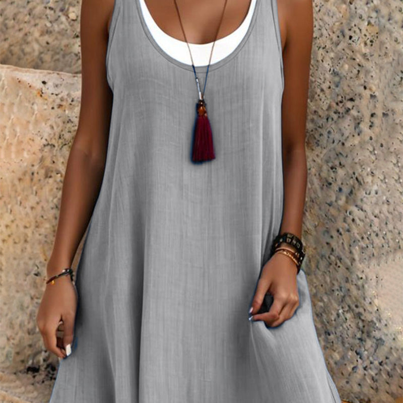Women's Casual Loose Sleeveless Fake Two Piece Tank Dresses
