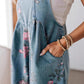 Fashionable Vintage Floral Print Denim Jumpsuit