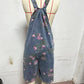 Fashionable Vintage Floral Print Denim Jumpsuit