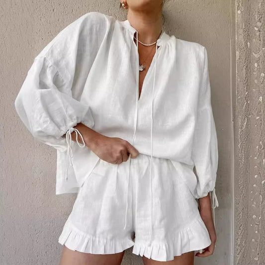 Women's Breathable Elegant Loose-Fit Puff Sleeve 2-Piece Set