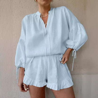 Women's Breathable Elegant Loose-Fit Puff Sleeve 2-Piece Set