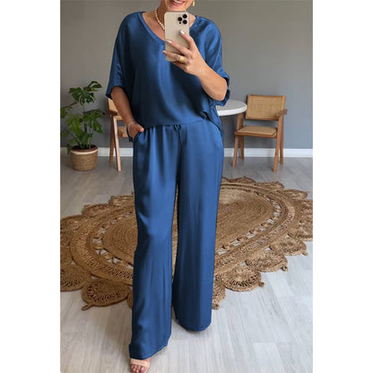 Loose Satin Women's Top & Pants Set
