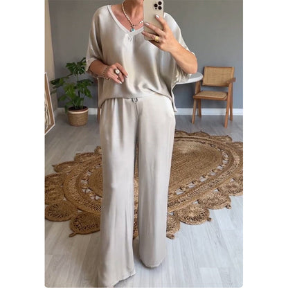 Loose Satin Women's Top & Pants Set