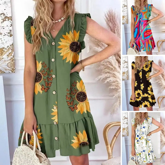 🌞2025 Summer New Arrivals🌸Women’s Sleeveless V-Neck Button-Front Mini Dress