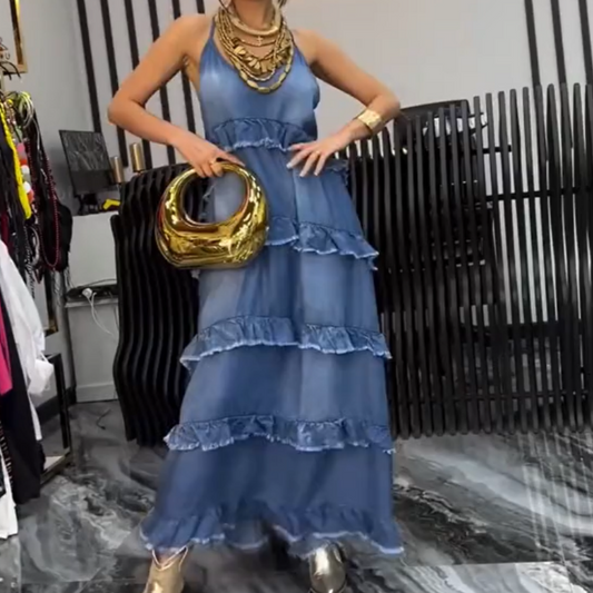 Women's Denim Spaghetti Strap Maxi Dress