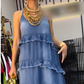 Women's Denim Spaghetti Strap Maxi Dress