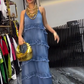 Women's Denim Spaghetti Strap Maxi Dress