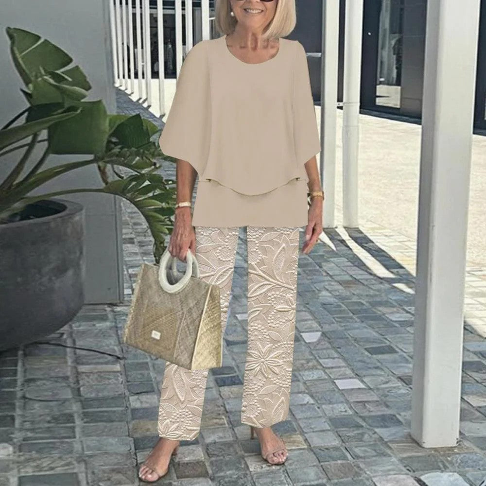 🌞Summer Sale 49% OFF🥰Women’s Casual Round Neck Half Sleeve Top Printed Pants Two Piece Set