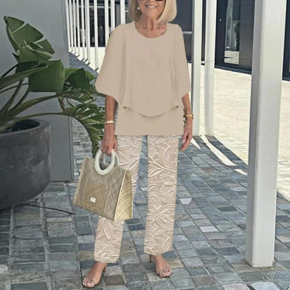 🌞Summer Sale 49% OFF🥰Women’s Casual Round Neck Half Sleeve Top Printed Pants Two Piece Set