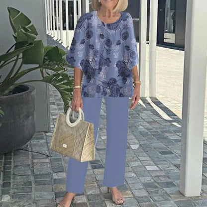 🔥Summer Sale 49% OFF💥Women’s Casual Round Neck Half Sleeve Top Printed Pants Two Piece Set