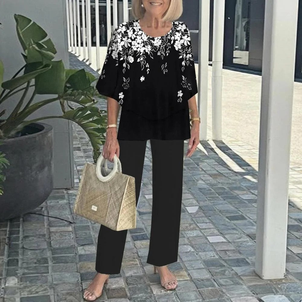 🔥Summer Sale 49% OFF💥Women’s Casual Round Neck Half Sleeve Top Printed Pants Two Piece Set